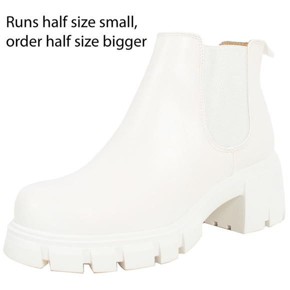 White Faux Leather Chelsea Pull On Lug Ankle Boots - Picture 2 of 6
